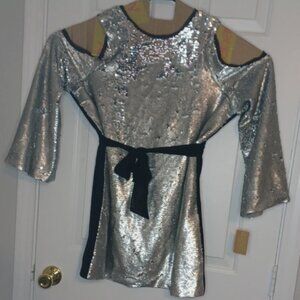 Rachel Roy Trapeze Sequin Dress Sz XXL Silver Black Fairy Flutter Goth Cocktail